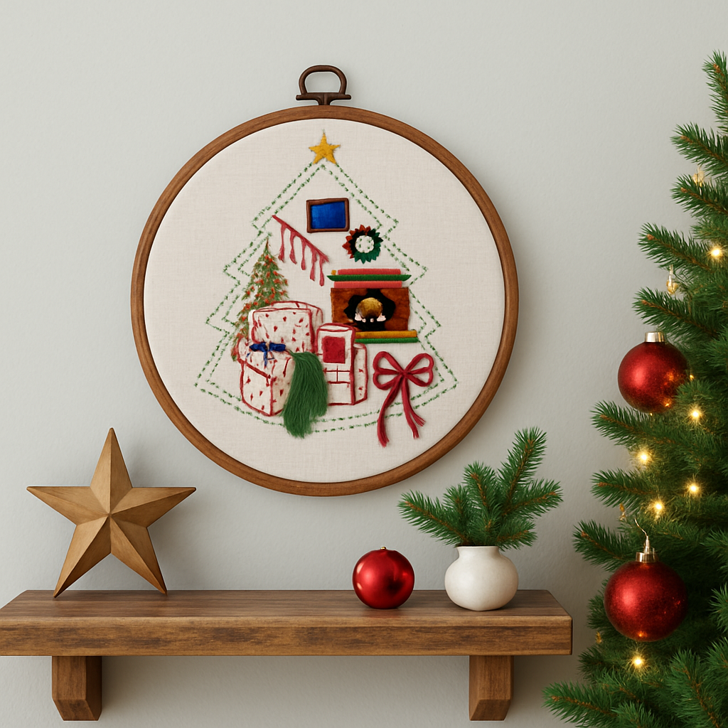Christmas Cozy Room Embroidery Kit | Holiday Stitch | Winter Décor