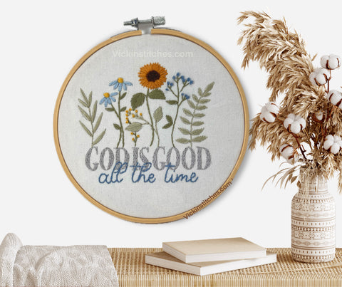 God is  Good Christian beginner embroidery kit. Christian floral embroidery kit 6” design.Christian life Embroidery gift kit DIY. SunFlower