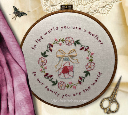 Mother is the world  hand embroidery  pattern pdf instant download