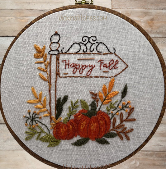 Rustic Autumn road sign embroidery kit