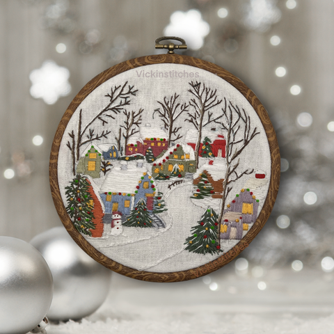 ' Christmas holiday winter village embroidery kit.