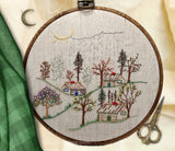 8" Spring  Cabin in the Woods Forest Embroidery Kit Cherry blossom Lilac