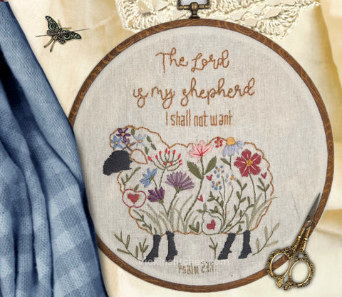 The Lord is my shepherd floral sheep embroidery kit wall decor