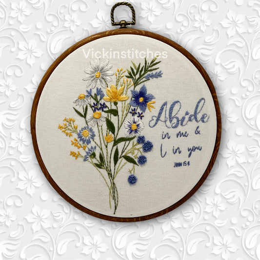 Wildflower daisy hand Embroidery kit for beginners . Christian hand embroidery decor . Craft kit . Complete embroidery kit yellow white blue