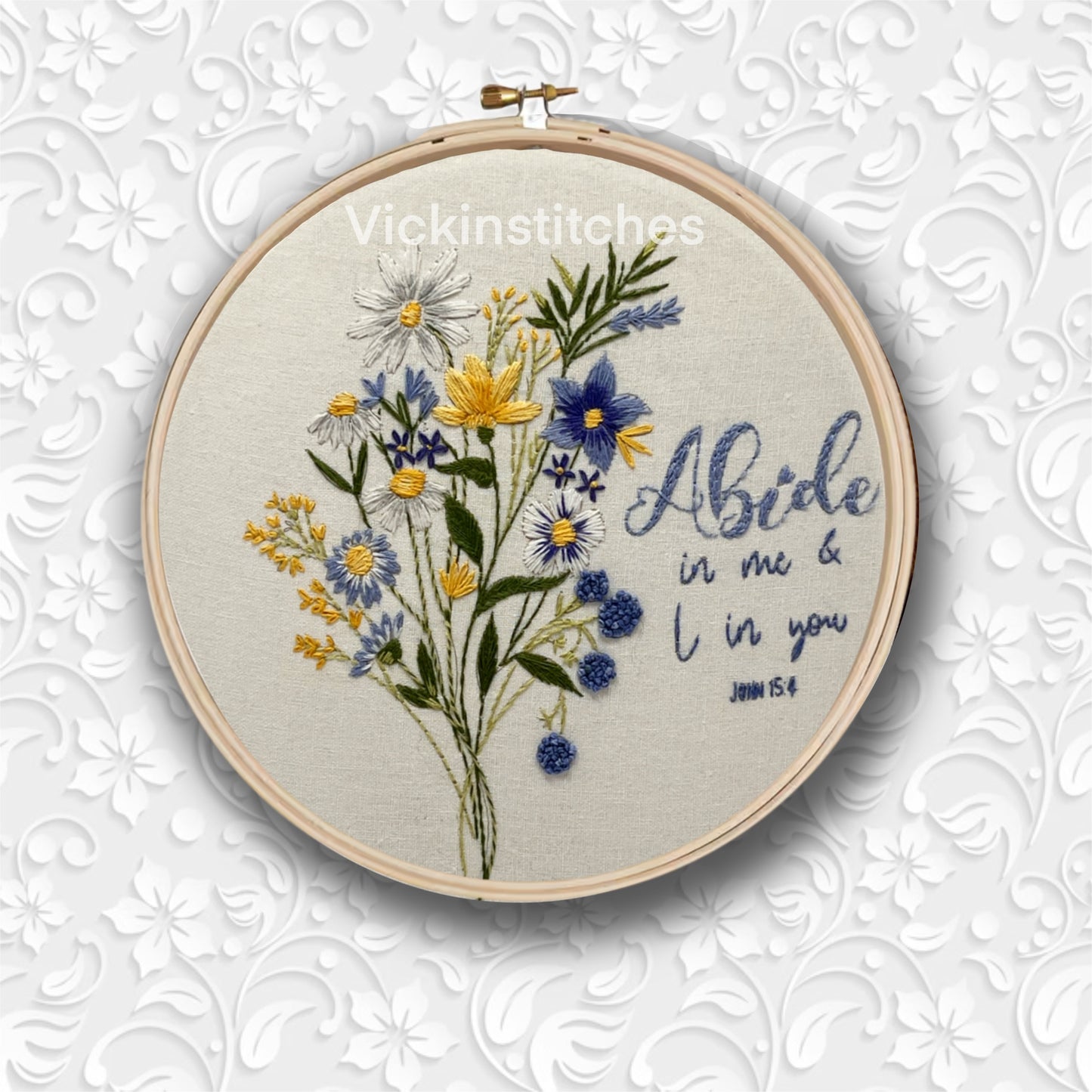 Wildflower daisy hand Embroidery kit for beginners . Christian hand embroidery decor . Craft kit . Complete embroidery kit yellow white blue