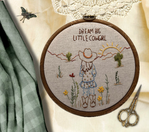 cow girl Themed Embroidery Kit for Beginners - Cute Western Decor for Baby Nursery or Child's Room. Cowboy. Easy hand embroidery kit