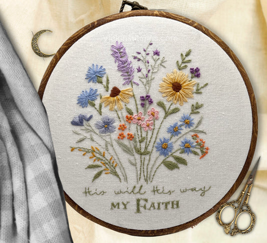 Faith Embroidery Kits – “His Will His Way” Wildflower Wall Art