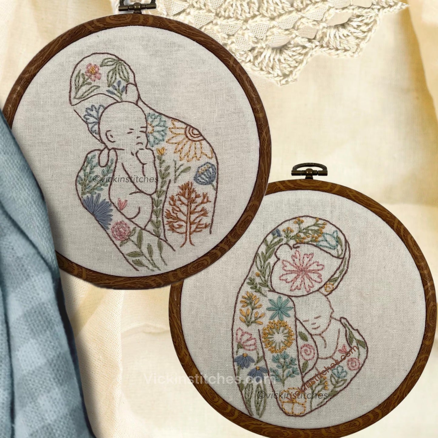 Motherhood Fatherhood Baby Nursery Art design embroidery kits