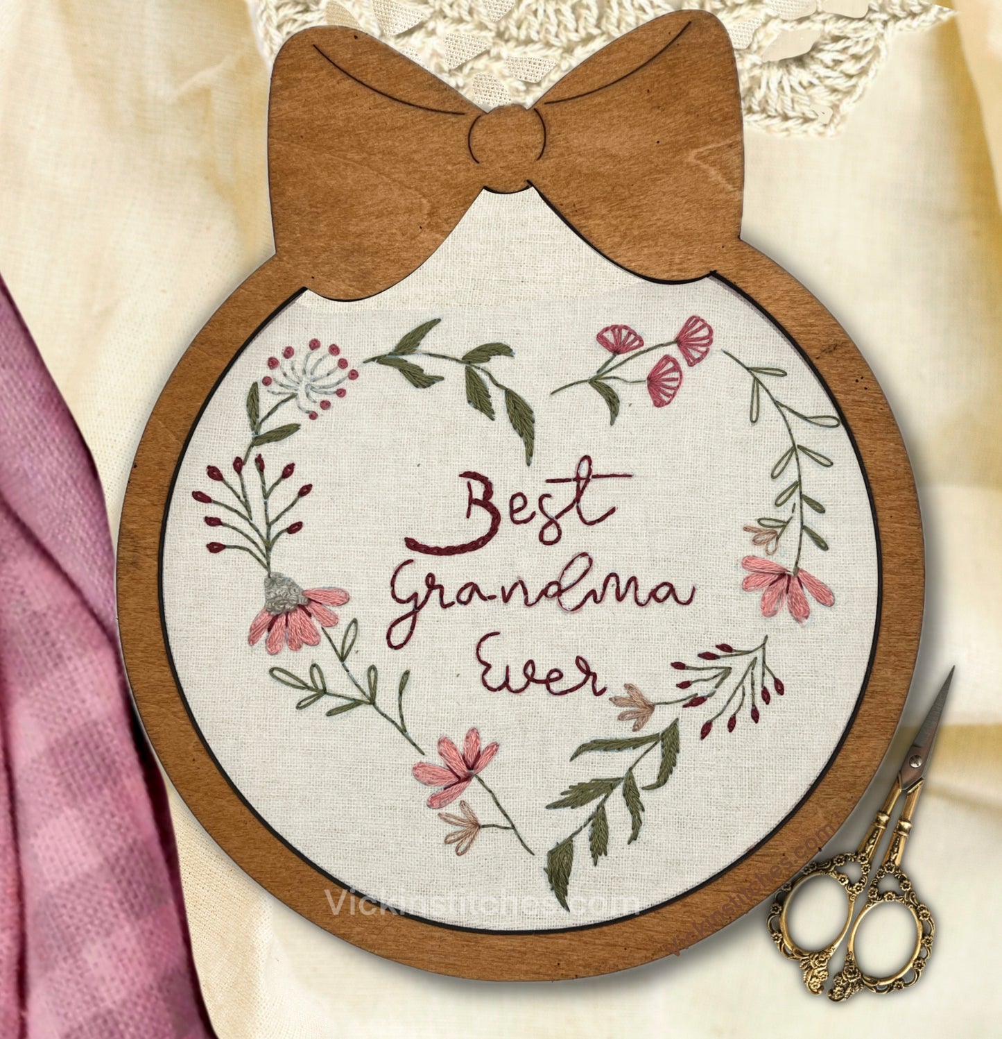 Wood deco frame embroidery kit gift for grandma, friend,sister, aunt, mom, daughter