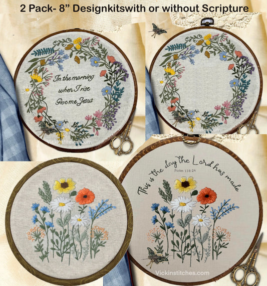 2 pack Flower Embroidery Kit for beginners. wreath Christian wall decor Wall DIY gift handmade. Easy to Learn embroidery Christmas gift