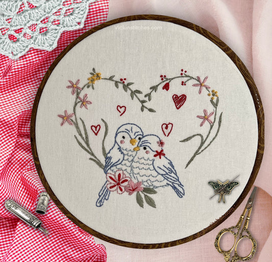 Valentines Day Lovebirds Hand Embroidery kit for beginners