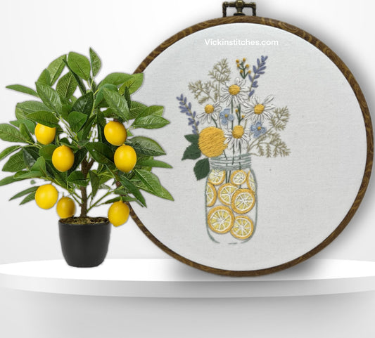 Lemon slice bouquet hand embroidery kit for beginners.