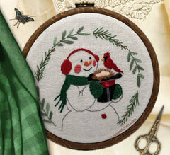 Christmas snowman  Embroidery Kit with cardinal  wall decor for beginners.