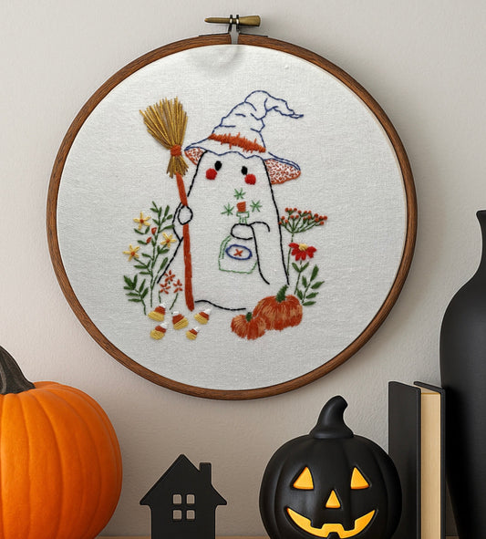 Halloween Embroidery Hoop –Cute Ghost & Pumpkin DIY Harvest Hoop Art – Beginner-Friendly Fall Stitch Pattern Pdf , Autumn fall easy learn embroidery