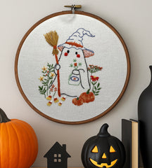 Halloween Embroidery Hoop –Cute Ghost & Pumpkin DIY Harvest Hoop Art – Beginner-Friendly Fall Stitch Pattern Pdf , Autumn fall easy learn embroidery