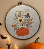 Pumpkin Flower Happy Fall Embroidery pattern pdf – Beginner-Friendly Autumn needlepoint floral Art for Home Decor