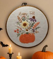 Pumpkin Flower Happy Fall Embroidery pattern pdf – Beginner-Friendly Autumn needlepoint floral Art for Home Decor