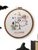 Hello Pumpkin Halloween Embroidery Kit – 6” Ghost Witch Hat DIY Fall Craft | Beginner Friendly Modern Hand Embroidery for October Decor
