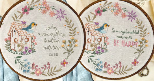 Christian floral Beginner Embroidery Kit - birdhouse, Easy DIY Gift for Home Decor- Hand Embroidery. Easy . embroidery -