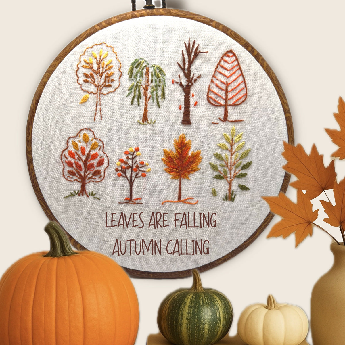 Fall Stitchery Patterns 8” Autumn Trees Embroidery Kit – Beginner Hand Stitch Pattern for Fall ...