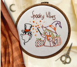 “Spooky Vibes Halloween Witch & Ghost Embroidery Kit – Cute Fall Pumpkin Design”
