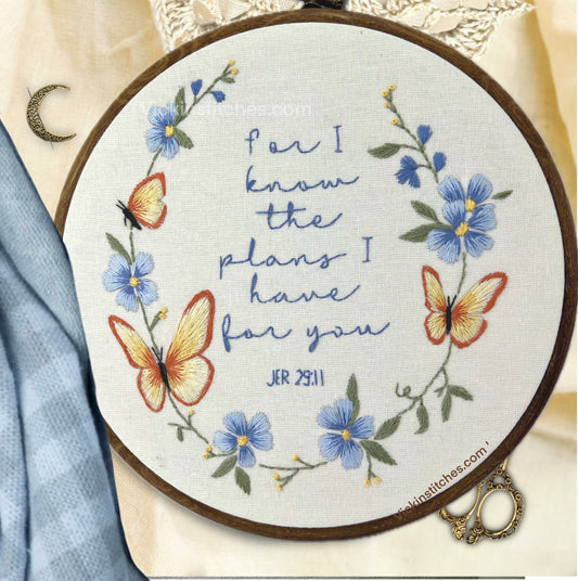 Butterflies & Flowers Christian  embroidery. Jeremiah 29.