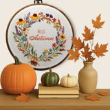 Hello Autumn Floral Wreath Embroidery Kit – Beginner Friendly Fall Hand Embroidery Pattern with Cozy Seasonal Bloom