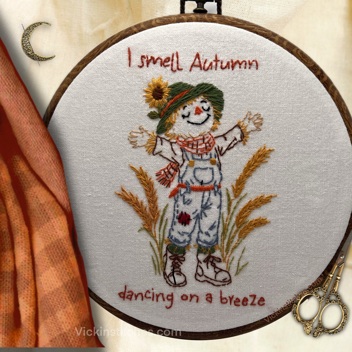 “Fall Scarecrow Embroidery PATTERN pdf Download  - 8” Autumn Hand Embroidery Pattern with Quote | Beginner DIY Hoop Art Craft”