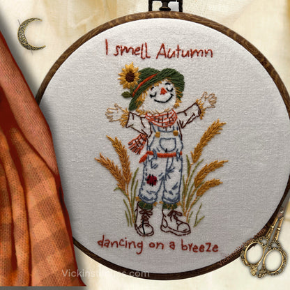 “Fall Scarecrow Embroidery PATTERN pdf Download  - 8” Autumn Hand Embroidery Pattern with Quote | Beginner DIY Hoop Art Craft”