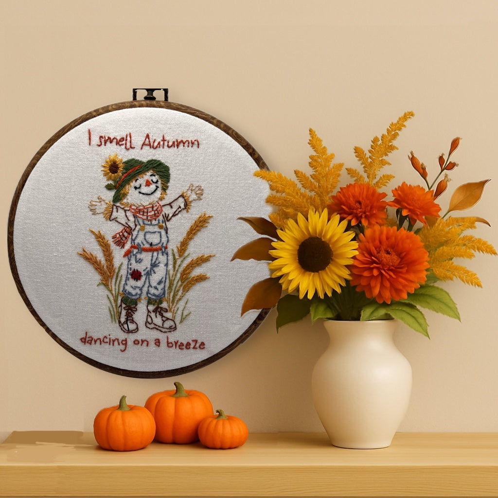 “Fall Scarecrow Embroidery PATTERN pdf Download  - 8” Autumn Hand Embroidery Pattern with Quote | Beginner DIY Hoop Art Craft”