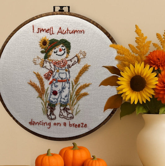 “Fall Scarecrow Embroidery PATTERN pdf Download  - 8” Autumn Hand Embroidery Pattern with Quote | Beginner DIY Hoop Art Craft”