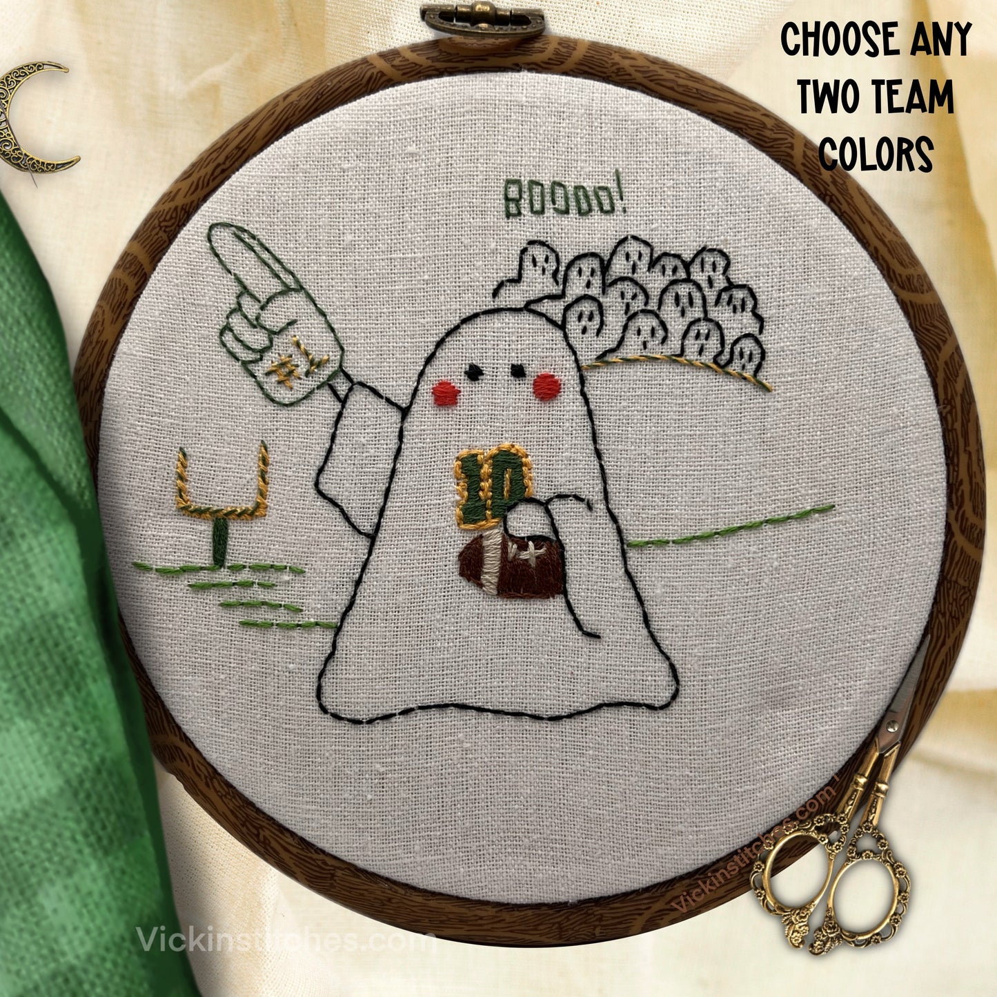 6” Ghost Football Fan Embroidery Kit – Beginner Halloween Hand Stitch Pattern
