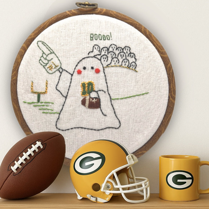 6” Ghost Football Fan Embroidery Kit – Beginner Halloween Hand Stitch Pattern