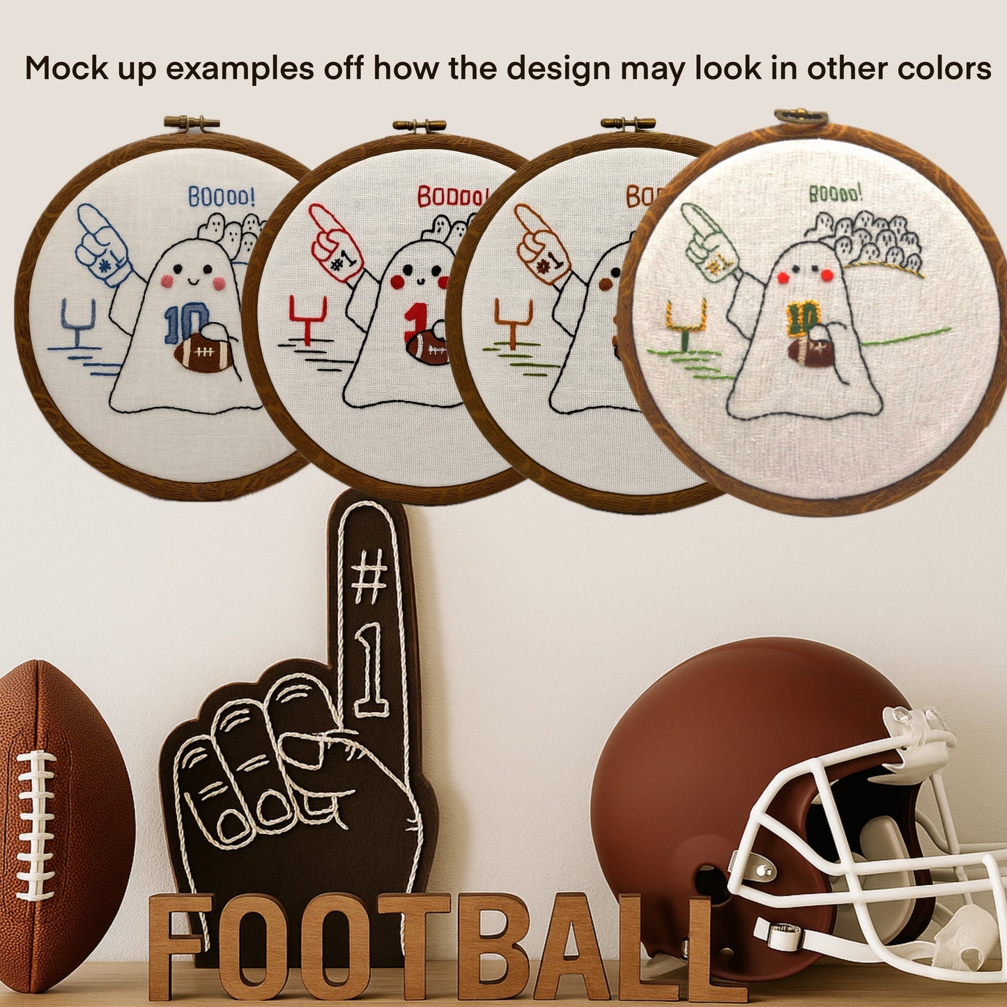6” Ghost Football Fan Embroidery Kit – Beginner Halloween Hand Stitch Pattern