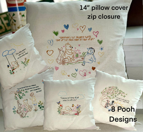 Winnie the Pooh Embroidery Kit – 14″ Nursery Pillow Cover | Beginner DIY Pooh & Piglet Design