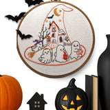 Halloween Ghost Parade Embroidery Kit – 8” Witch Hat Haunted House Hand Embroidery DIY Kit for Beginners & Stitchers