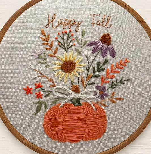 Pumpkin Flower Happy Fall Embroidery Kit – Beginner-Friendly Autumn needlepoint floral Art for Home Decor