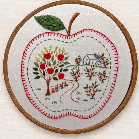Fall Apple Orchard 8” Embroidery Kit for beginners. Fall Apple trees landscape scenic embroidery