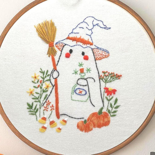 Halloween Embroidery Hoop –Cute Ghost & Pumpkin DIY Harvest Hoop Art – Beginner-Friendly Fall Stitch Kit , Autumn fall easy learn embroidery