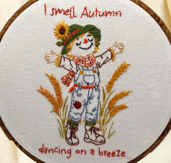 “Fall Scarecrow Embroidery Kit - 8” Autumn Hand Embroidery Pattern with Quote | Beginner DIY Hoop Art Craft”
