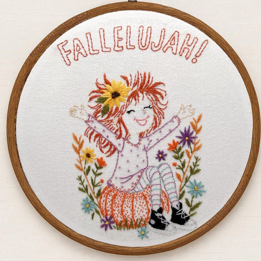 Fallelujah Autumn Girl Embroidery Kit | Pumpkin & Fall Flowers Hand Embroidery Design