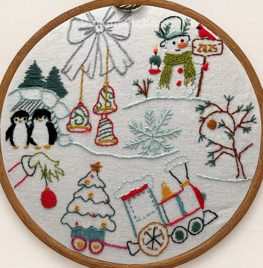 Christmas Sampler Embroidery Kit wall decor for beginners.