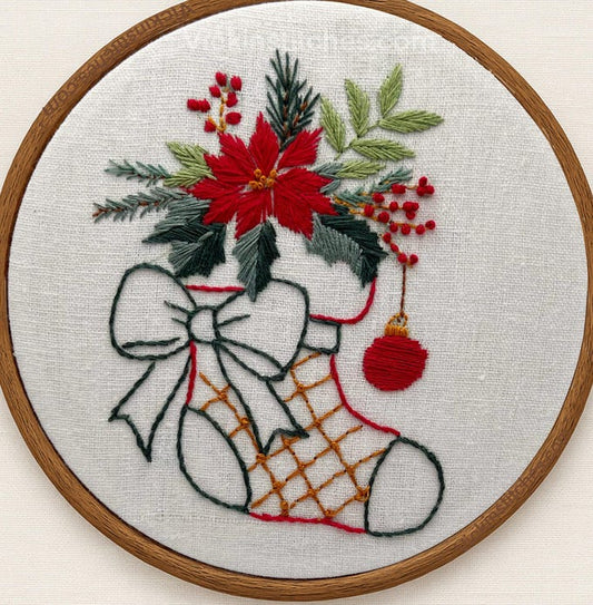 Christmas Embroidery kit. Christmas flowers, poinsettia. Holiday stocking