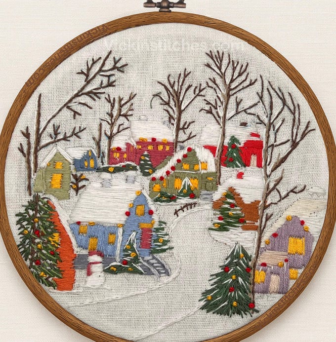 ' Christmas holiday winter village embroidery kit.