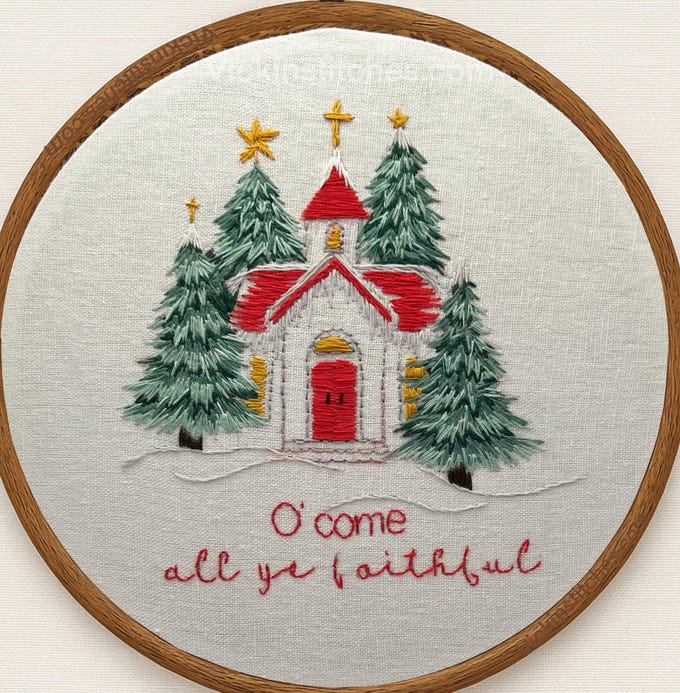 Christmas Church Hand embroidery kit. O come all ye faithful