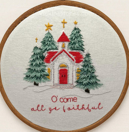 Christmas Church Hand embroidery kit. O come all ye faithful