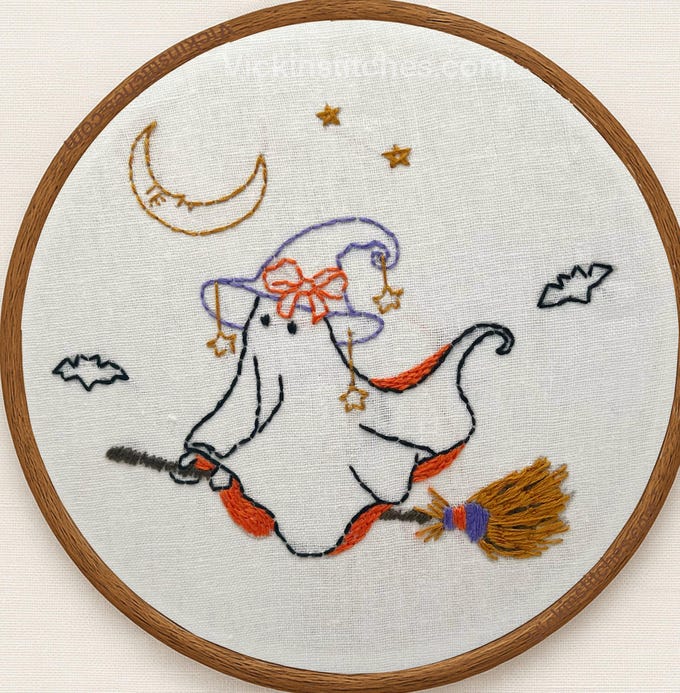 Boo Witch! Adorable ghost witch hand embroidery kit for autumn home decor