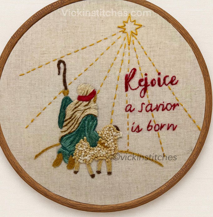Christmas Shepherd North Star embroidery kit for beginners. Shepherd , sheep rejoice embroidery