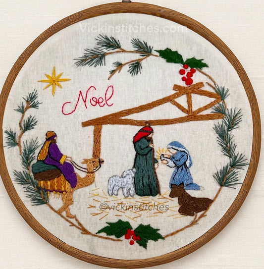 8” Christmas Nativity  Grapevine Wreath Embroidery Kit