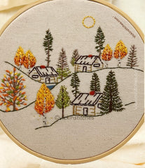 8" Autumn Cabin in the Woods Forest Embroidery Kit